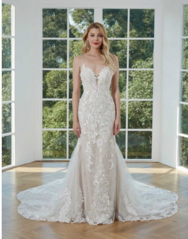 Vestido de novia sirena con encaje y tul floral