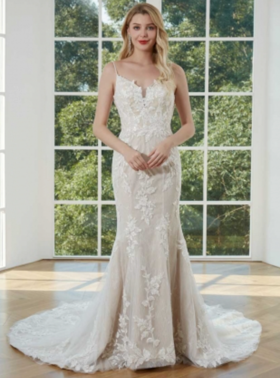 Lace Tulle Floral Bridal Mermaid Gown