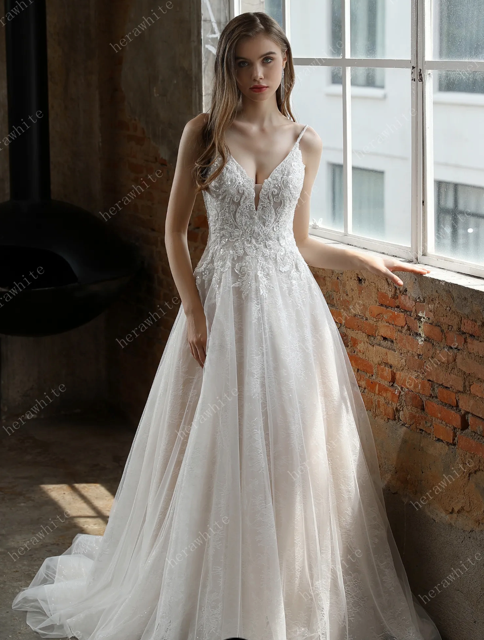 Beaded A-Line Wedding Dress with Spaghetti Straps