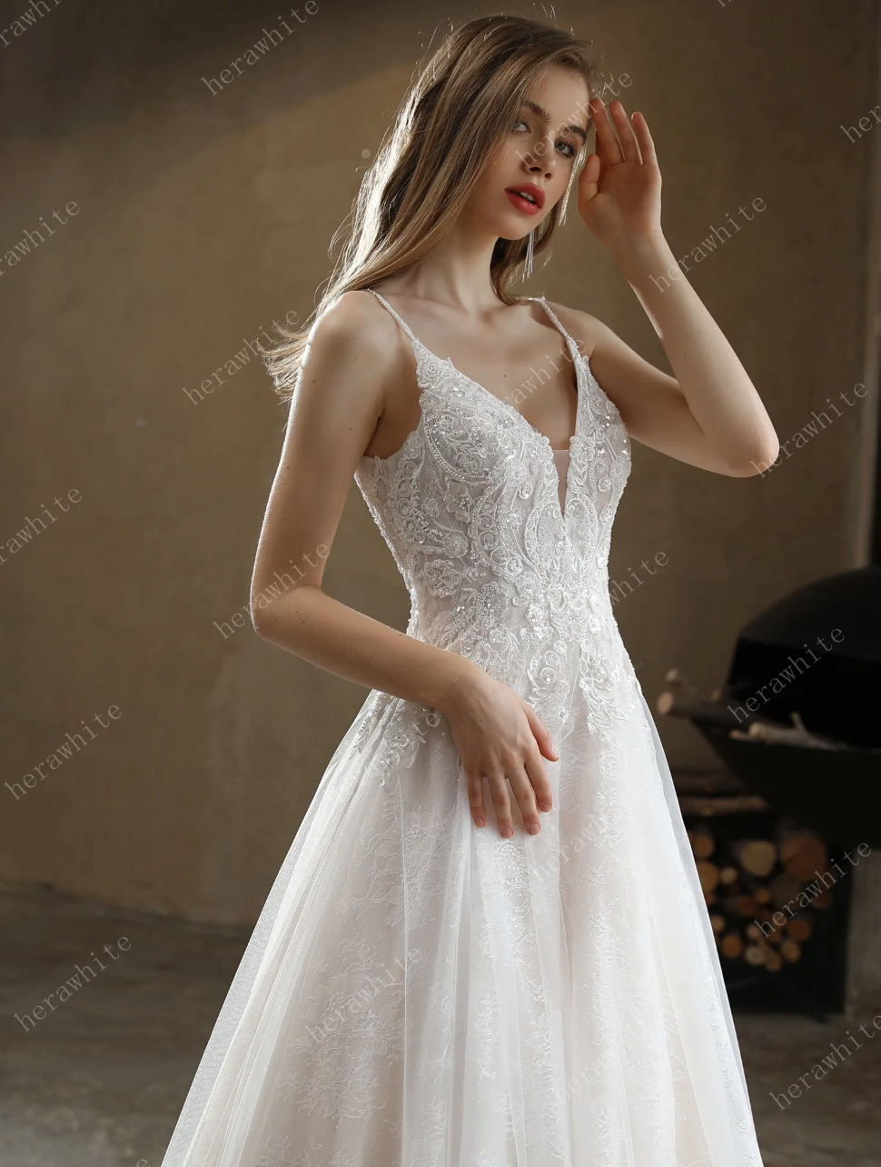 Beaded A-Line Wedding Dress with Spaghetti Straps
