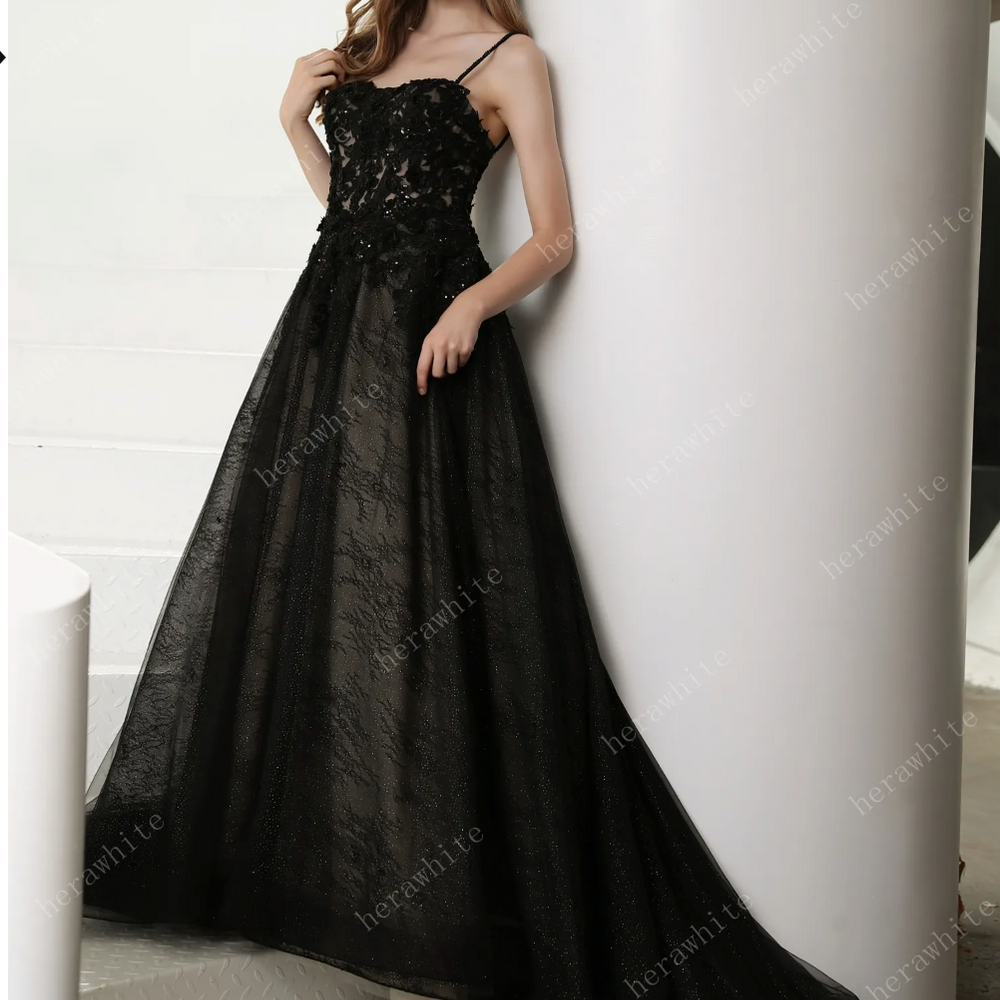 
                      
                        Black Illusion Lace Wedding Dress with Detachable Long Sleeves
                      
                    