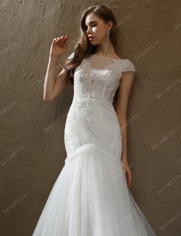 
                      
                        Illusion Bateau Neckline Beaded Mermaid Wedding Dress
                      
                    