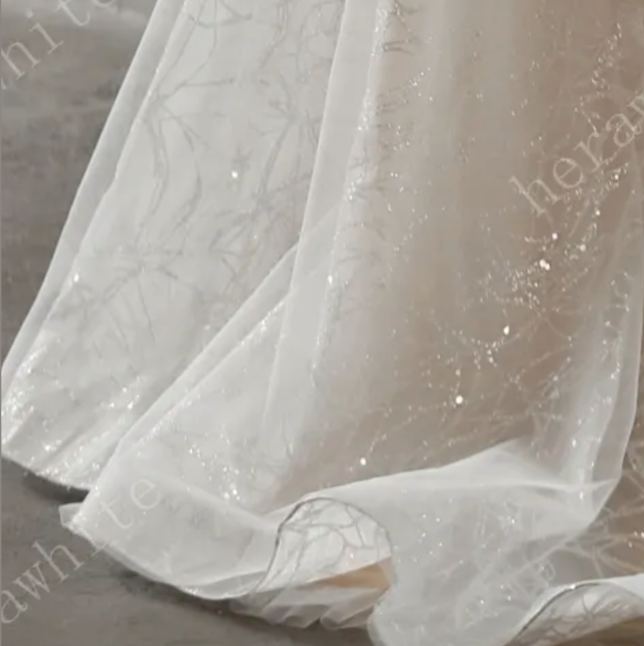 Shimmer Off-The-Shoulder Neckline A-line Tulle Wedding Dress