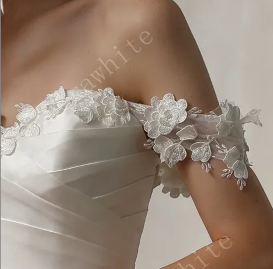 
                      
                        Satin Off-The-Shoulder A-line Bridal Gown with Slit Skirt
                      
                    