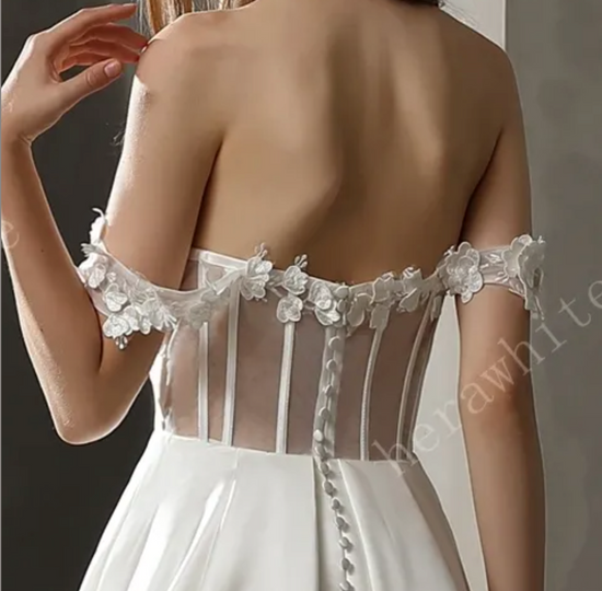 Satin Off-The-Shoulder A-line Bridal Gown with Slit Skirt