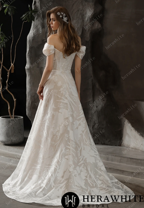 All Over Lace A-Line Wedding Dress with Off The Shoulder Straps