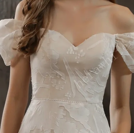 All Over Lace A-Line Wedding Dress with Off The Shoulder Straps