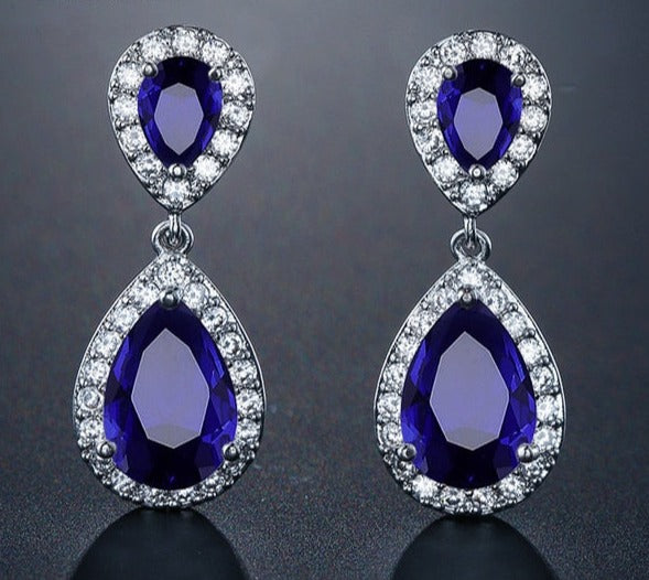 Classic Water Drop Crystal Zirconia Dangle Earrings Bridal Wedding Jewelry