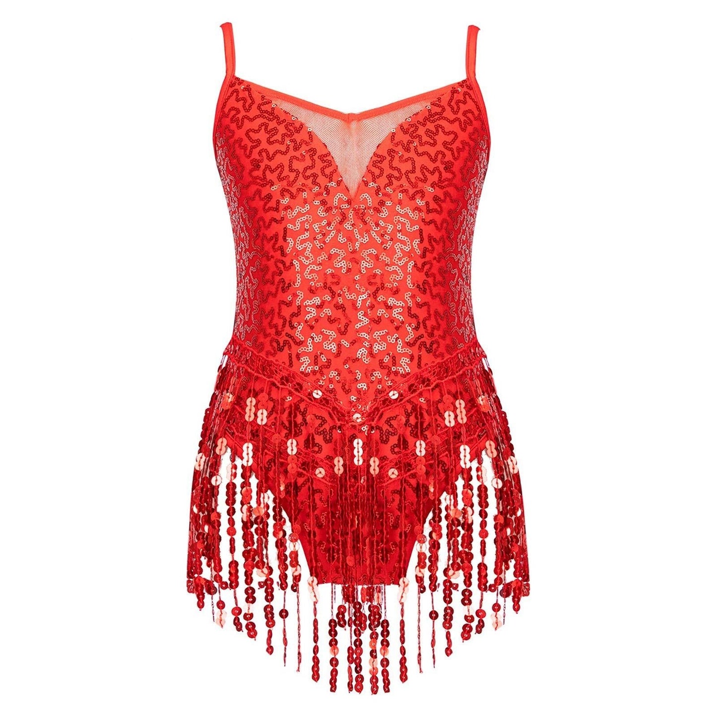 Girls Sequin Fringed Latin Dance Dress Tassel Leotard Professional Competition  Costumes