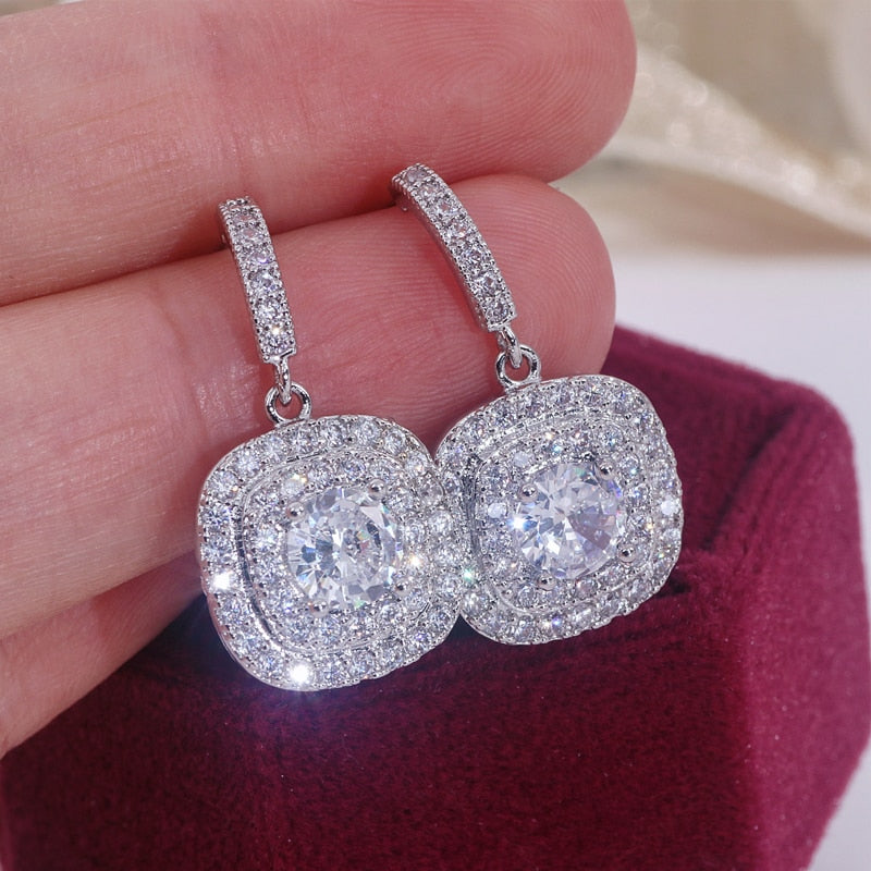 
                      
                        Square Shape Drop Earrings Shiny Cubic Zirconia Crystal Wedding Jewelry
                      
                    