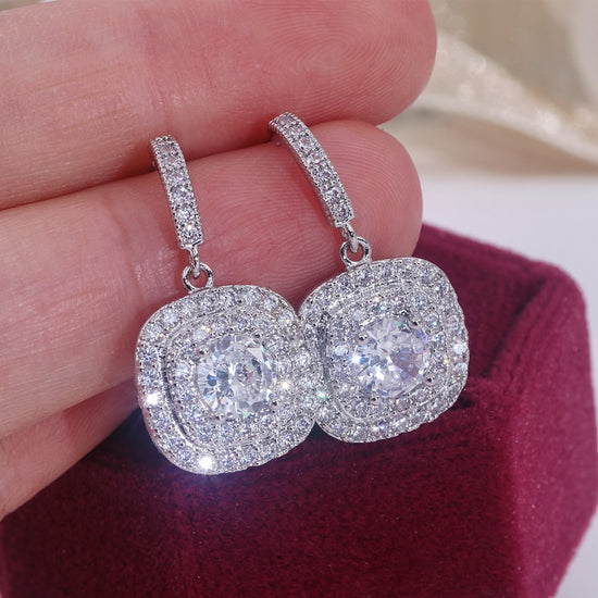 Load image into Gallery viewer, Square Shape Drop Earrings Shiny Cubic Zirconia Crystal Wedding Jewelry
