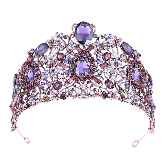 Baroque Luxury Purple Crystal Tiara Crown Bridal Wedding Gothic Party Hair Jewelry Accessory