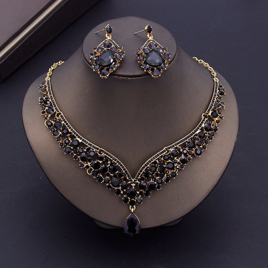Load image into Gallery viewer, Luxury Purple Crystal Bridal Jewelry Sets for Women Crown Earring Necklace
