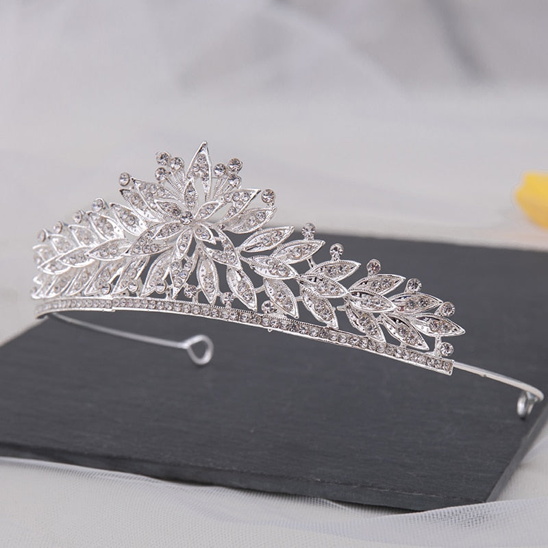Load image into Gallery viewer, Silver Crystal Flower Crown Wedding Hair Accessory Tiara
