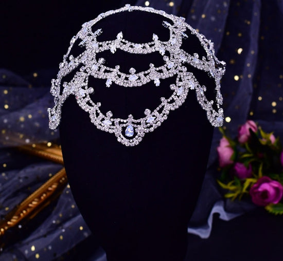 Load image into Gallery viewer, Rhinestone Bridal Headband Big Flower Shape Headdress for Women Hollow Wedding Headpiece
