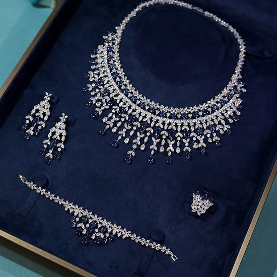 4PCS Jewelry Set for Women Wedding Party Zircon Crystal Bridal Jewelry Set