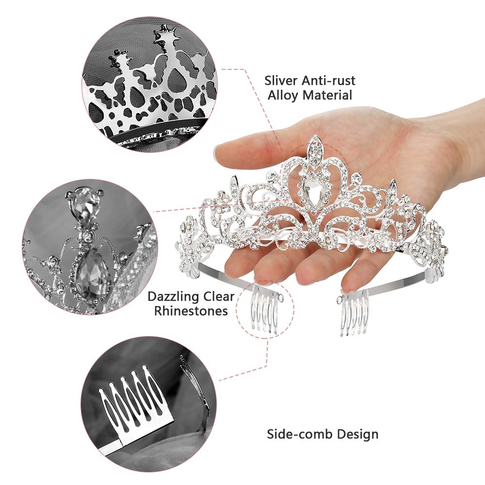 Load image into Gallery viewer, Girls Crystal Crown Tiara with Comb Headband for Girls Birthday Party
