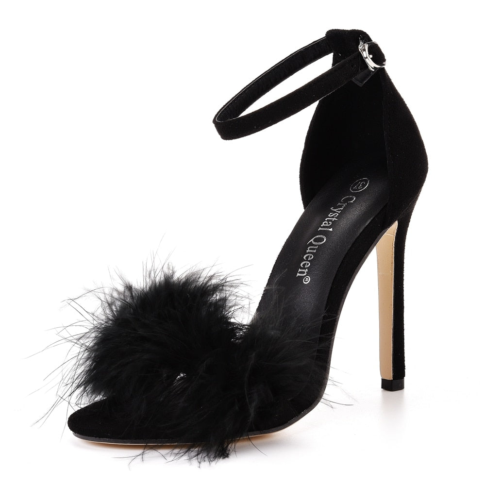 Fluffy Peep Toe Stilettos High Heel Sandals