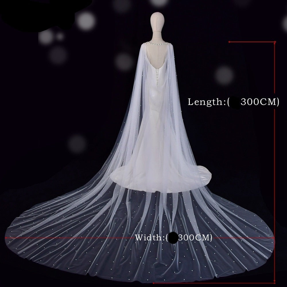 
                      
                        Pearl Beaded Wedding Shawl Cape Veil Bridal Wedding Cloak
                      
                    