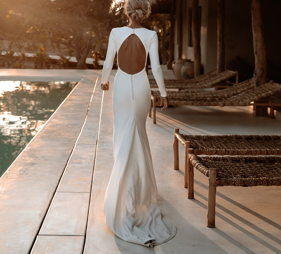 Backless Chiffon Mermaid Wedding Dress Bridal Gown – TulleLux Bridal Crowns  & Accessories