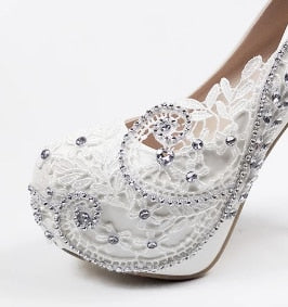 Super High Heel White Flower Wedding Bridal Party Shoes