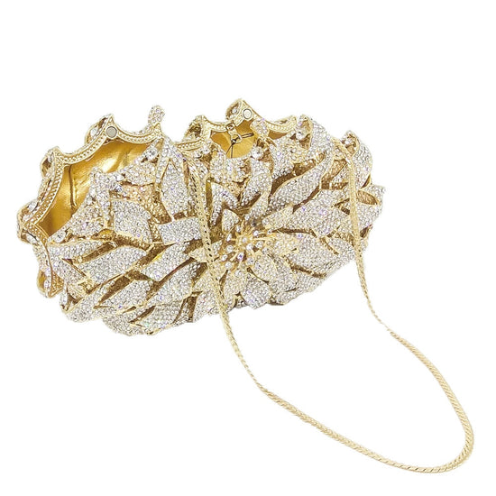 Load image into Gallery viewer, Dazzling Crystal Evening Metal Clutches Bag Hard Case Flower Party Clutch Purse
