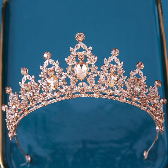 Load image into Gallery viewer, Rose Red Pink Purple Crystal Hair Crown Tiara Princess Rhinestone Hair Ornaments
