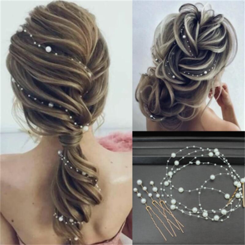 Fashion Pearl Hair Chains For Women Colorful Tiara Headband Bridal Hair Jewelry Accessories