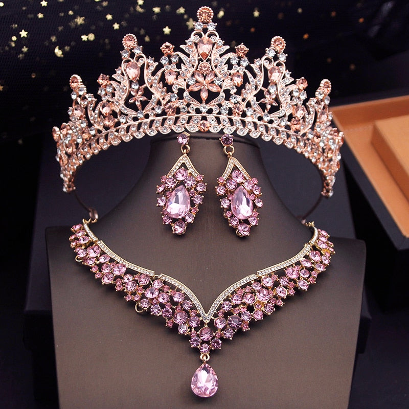 
                      
                        Fashion Colors Bridal Jewelry Sets With Tiaras Princess Wedding Crown Necklace Earrings Set Costume Accessories
                      
                    