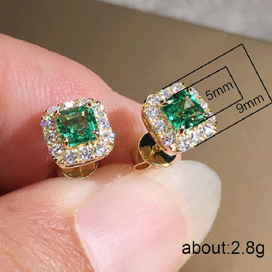Load image into Gallery viewer, Green Cubic Zirconia Stud Earrings for Women Wedding Elegant Jewelry Accessory
