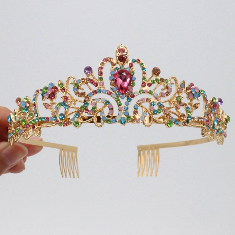 Girls Crystal Crown Tiara with Comb Headband for Girls Birthday Party