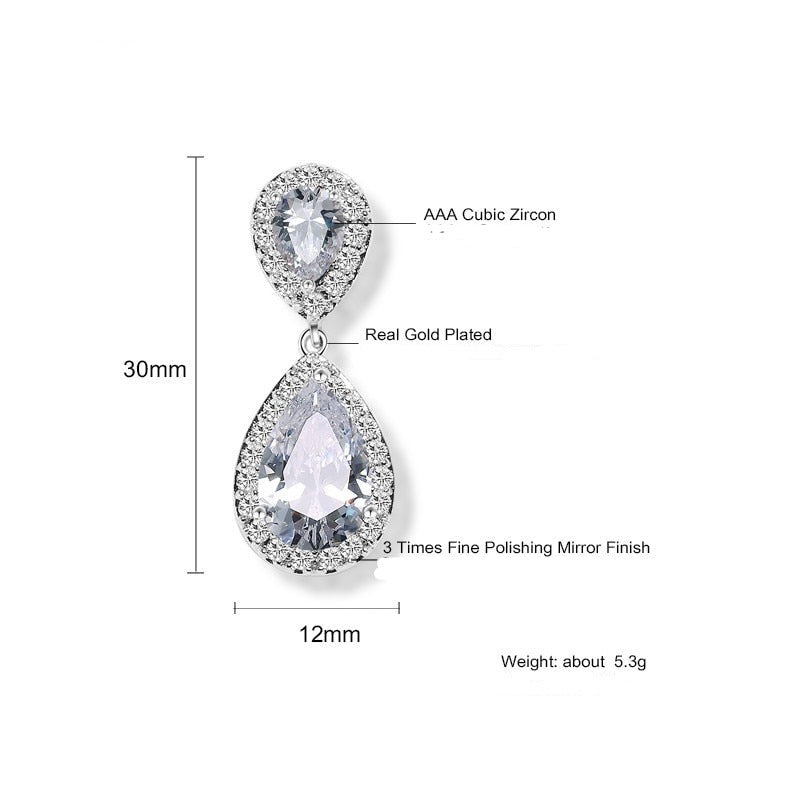
                      
                        Classic Water Drop Crystal Zirconia Dangle Earrings Bridal Wedding Jewelry
                      
                    