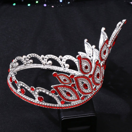 Silver Red Crystal Royal Queen Wedding Crown Tiara Pageant Prom Hair Accessory