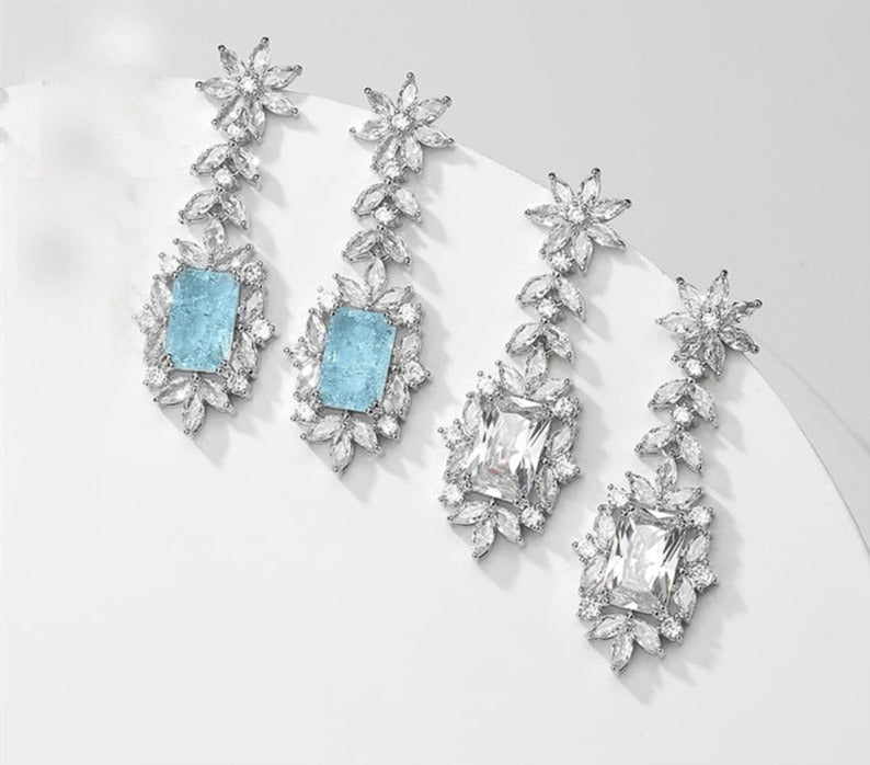 
                      
                        Vintage Square Leaf Cubic Zirconia Drop Earrings Exquisite Blue Banquet Jewelry
                      
                    