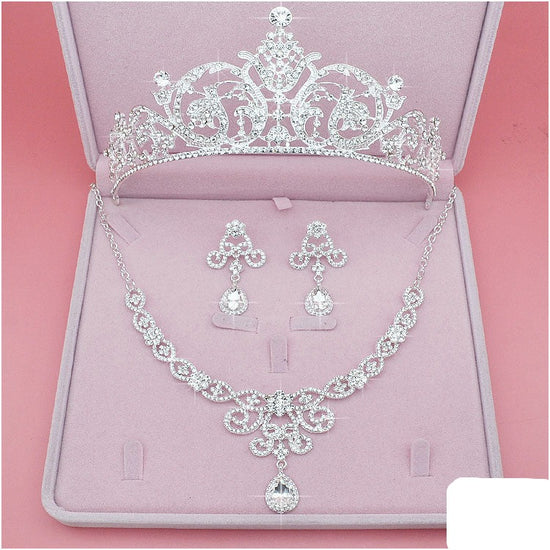 Fashion Crystal Wedding Bridal Jewelry Sets Tiara Crown Necklace Earrings Accessories