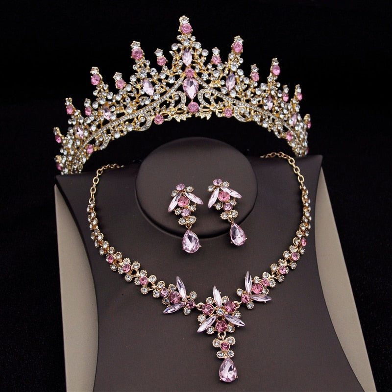 Dramatic Crystal Jewelry Sets Tiara Crown Sets Necklace Earrings Set Accessory