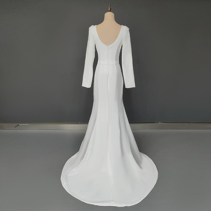 Soft Satin Wedding Dress Square Neckline Simple Trumpet Bridal Dress