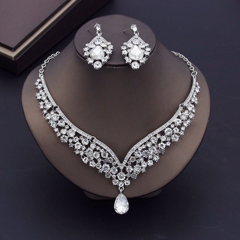 Luxury Purple Crystal Bridal Jewelry Sets for Women Crown Earring Neck ...