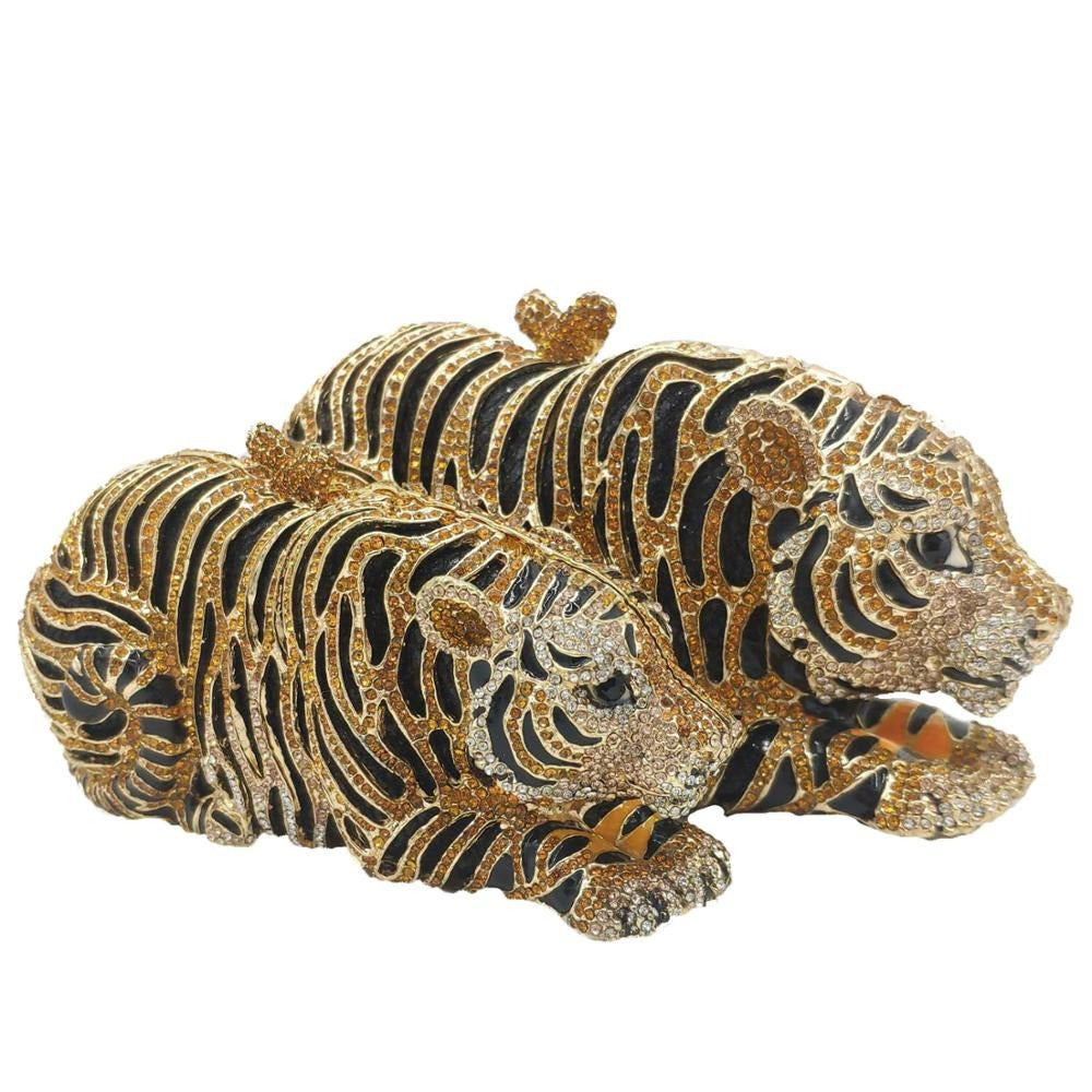 
                      
                        Gold Tiger Clutch Minaudiere Evening Bag Diamond Crystal Party  Purse
                      
                    