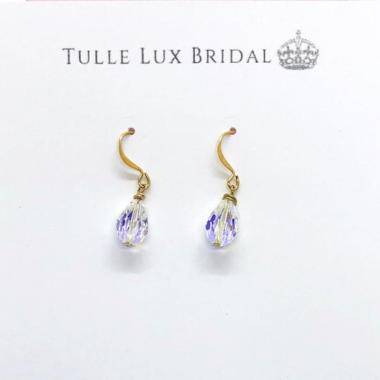 Clear Crystal Teardrop  Earrings - TulleLux Bridal Crowns &  Accessories 