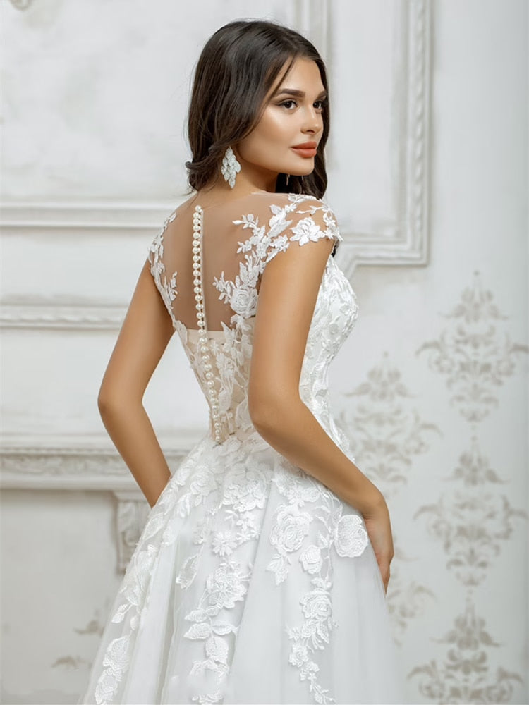 Load image into Gallery viewer, Chiffon Lace Boho Bridal Dress Princess Tea Length Wedding Gown
