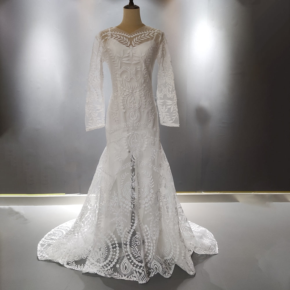 
                      
                        Country Boho Beach Destination Wedding Dress Two Pieces Lace Illusion Mermaid Bridal Gown
                      
                    
