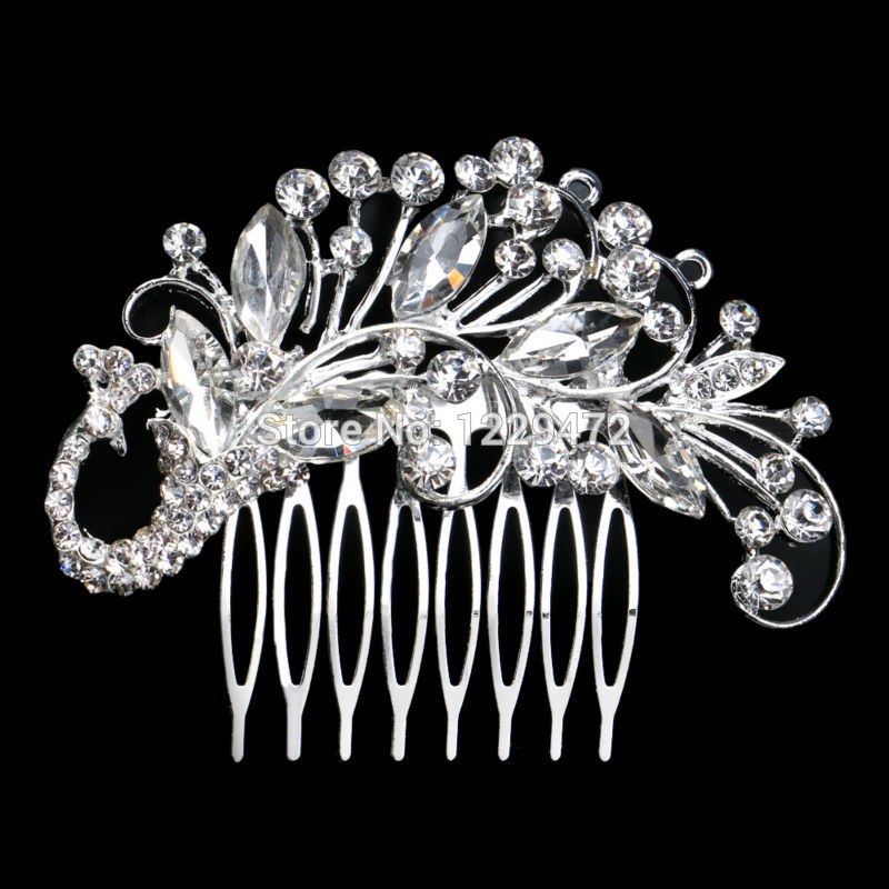 Crystal Bridal Hair Accessory Peacock Shape Hair Comb Wedding Hair Jewelry - TulleLux Bridal Crowns &  Accessories 