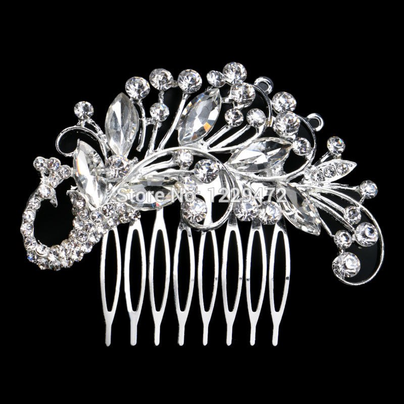 Load image into Gallery viewer, Crystal Bridal Hair Accessory Peacock Shape Hair Comb Wedding Hair Jewelry - TulleLux Bridal Crowns &amp;amp;  Accessories 
