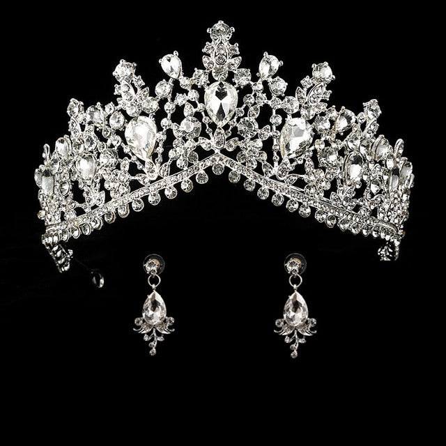 Wedding Crown Bridal Tiaras  with Earrings Headband Wedding  Accessories Hair Jewelry - TulleLux Bridal Crowns &  Accessories 