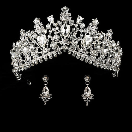 Load image into Gallery viewer, Wedding Crown Bridal Tiaras  with Earrings Headband Wedding  Accessories Hair Jewelry - TulleLux Bridal Crowns &amp;amp;  Accessories 
