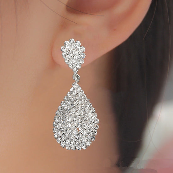 Gold Silver Crystal Luxury Water Drop Wedding Bridal Earrings - TulleLux Bridal Crowns &  Accessories 