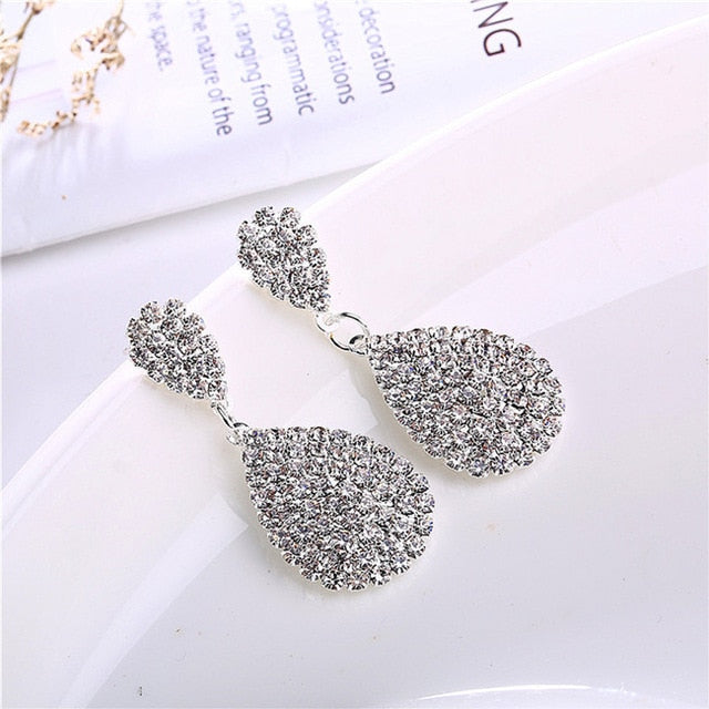 
                      
                        Gold Silver Crystal Luxury Water Drop Wedding Bridal Earrings - TulleLux Bridal Crowns &  Accessories 
                      
                    