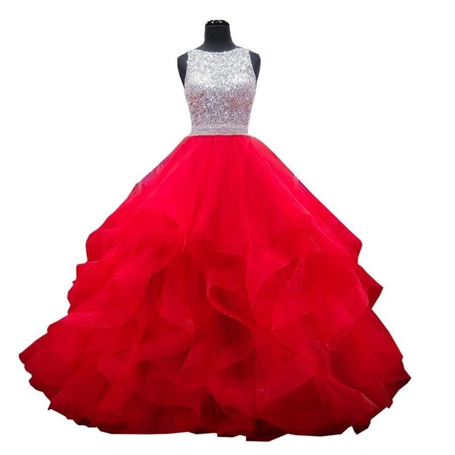 Crystals Quinceañera Dress Ball Gown Ruffled Sequin  Sweet 16 Dress - TulleLux Bridal Crowns &  Accessories 