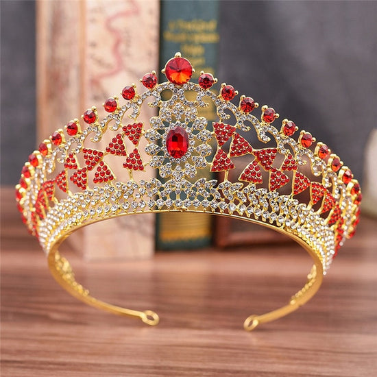 Large Baroque Vintage Royal Crystal Crown Gold Bridal Headband - TulleLux Bridal Crowns &  Accessories 